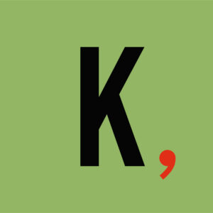 Ein K, rechts daneben ein rotes Komma.