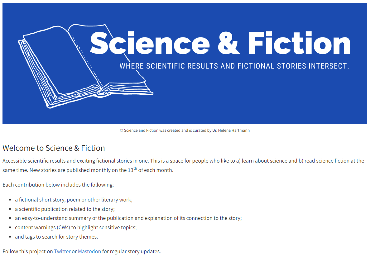 Screenshot der Webseite "Science & Fiction"